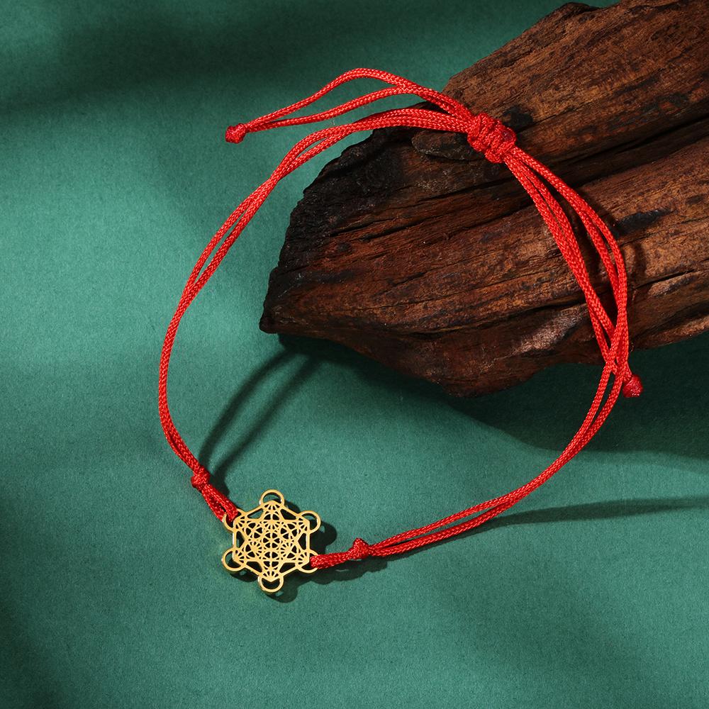Dawapara Flower of Life Metatron Cube Bracelet for Women Men Adjustable Rope Chain Stainless Steel Charm Bracelet Couple Jewelry