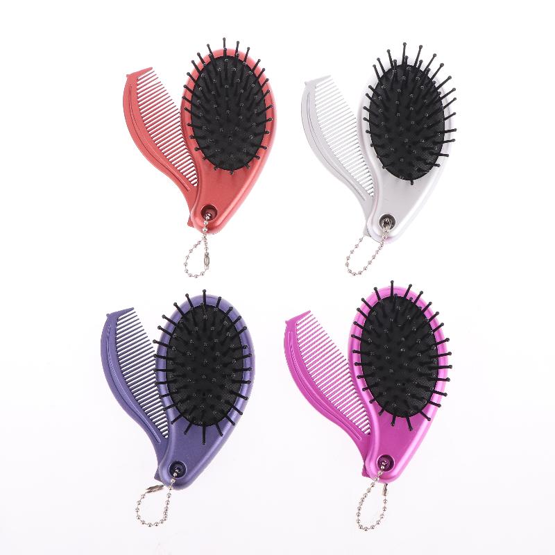 3-In-1 Portable Hair Brush With Mirror And Flat Top Comb Foldable Dual-Use Massage Feature Trendy Air Cushion Comb