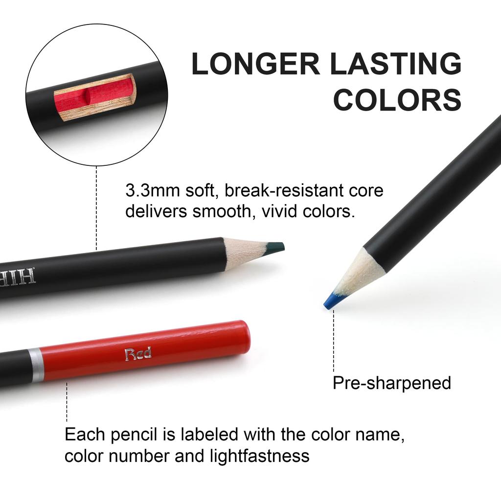 HIFORNY Colored Pencil Set for Adults 50 Colored Pencils with Coloring and Color Chart Gift Boxed and Zippered Case 55-Piece – Soft-Core Sketchbook,