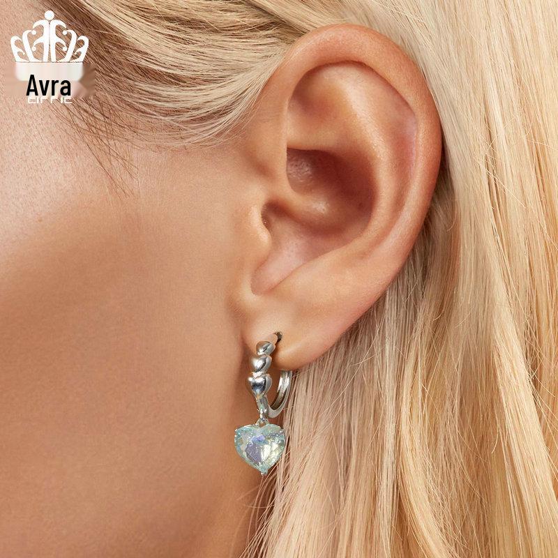 Avle Heart-Shaped Blue-Green Zircon Earrings In S925 Sterling Silver for Women