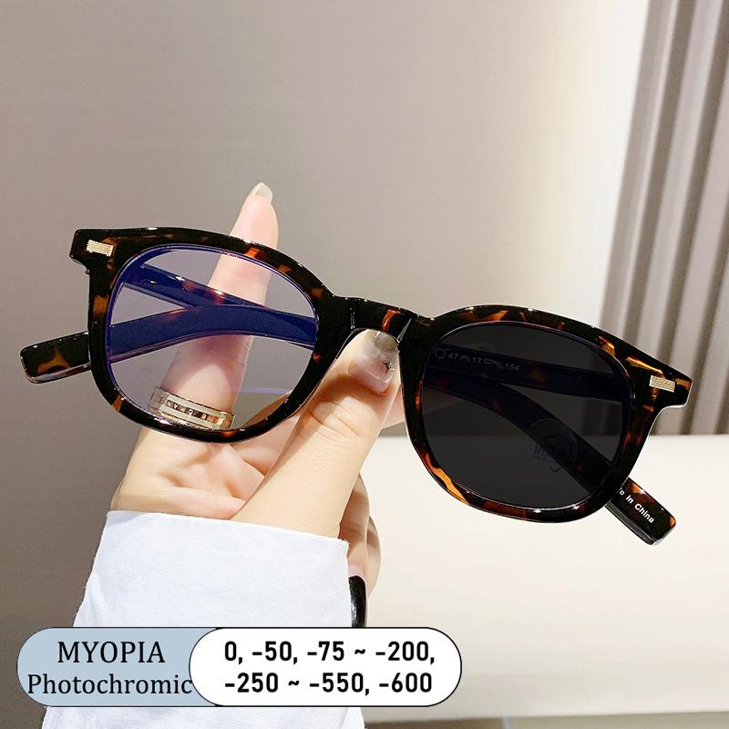New Fashion Ladies Acetate Square Frame Anti Blue Light Prescription Myopia Glasses Photochromic 0 to -600