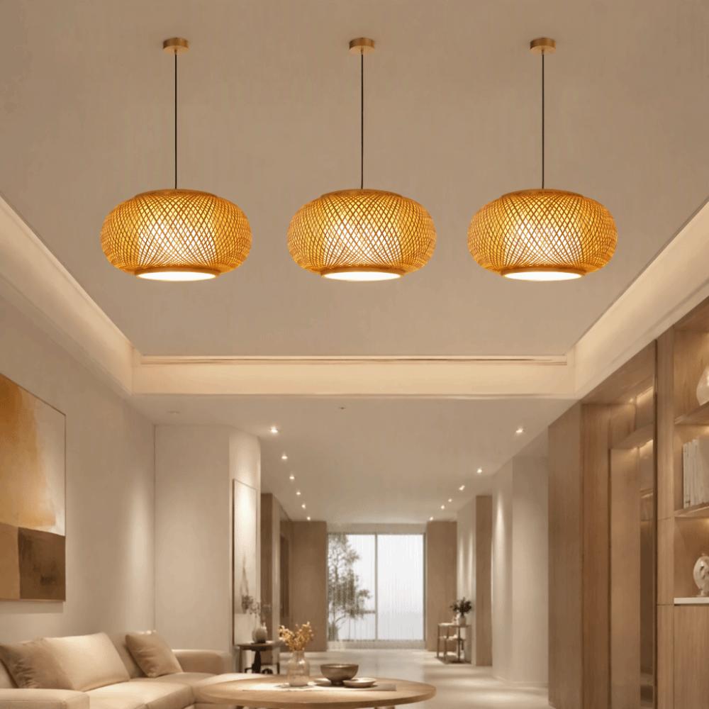 Woven Rattan Pendant Lamp Hand Knitted Ceiling Light Rural Handmade Wicker Chandelier Bedroom