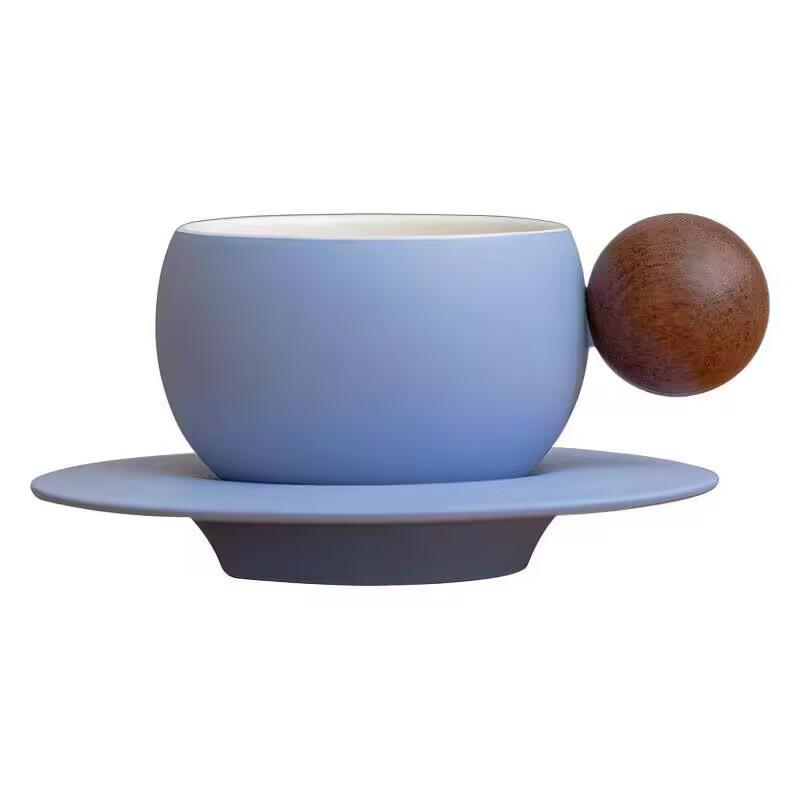Creative Ceramic Coffee Cup And Saucer Set, High-Value Gift Box Gift, Special Wooden Handle Coffee Cup Gift