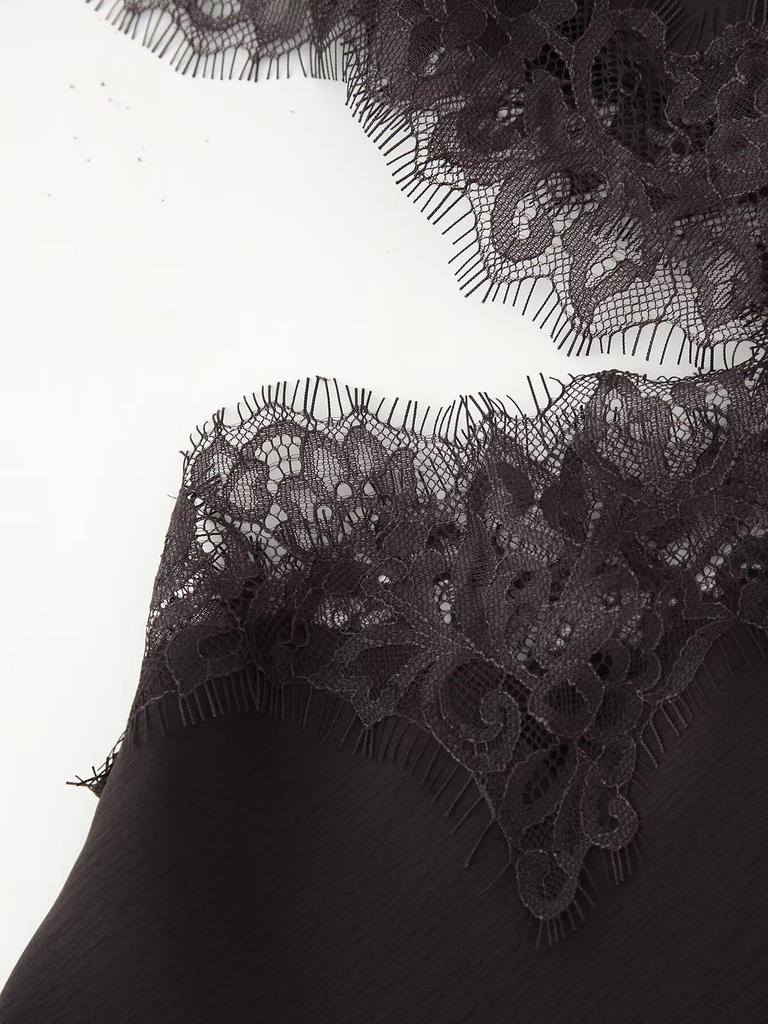 Autumn/Winter Lace Trim Cut-Out Waist Patchwork Dress for Women
