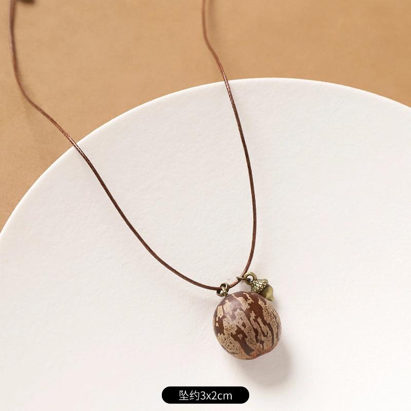 Female Acorn Pendant - Simple Long Sleeve Sweater Chain - Retro Knitted Necklace Accessory