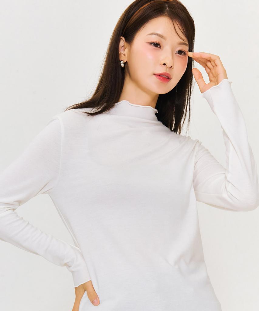 CHASECULT Women'S Frilled Mock Neck T-Shirt - Ivory