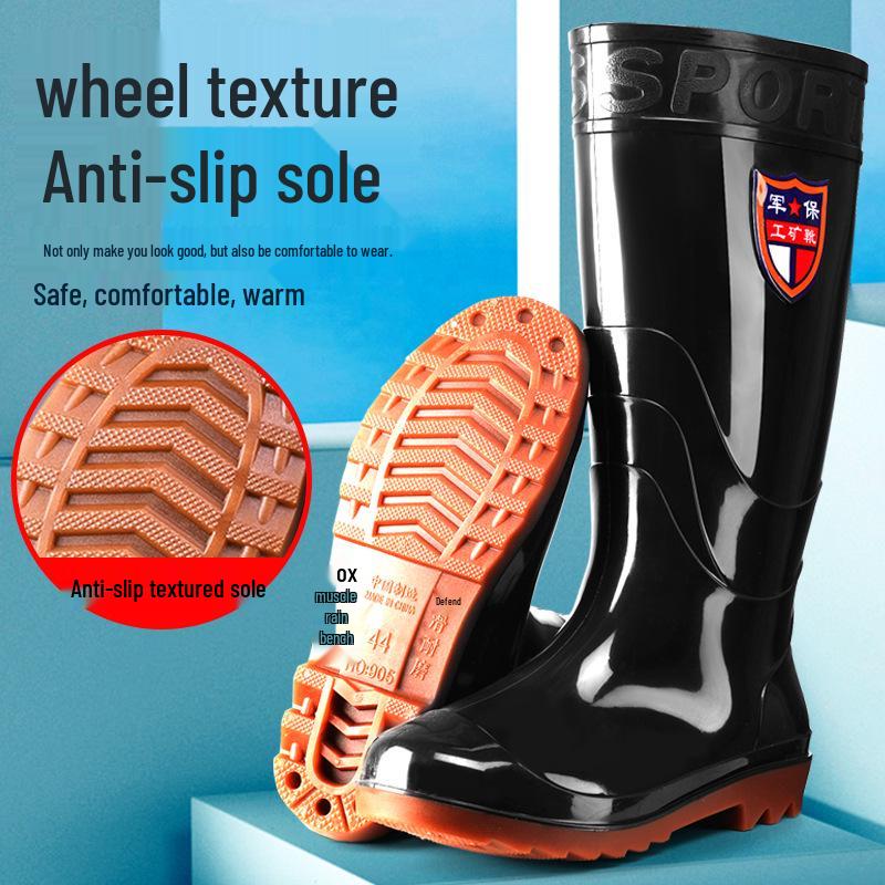 Men's High-Top Waterproof Military Rain Boots with Non-Slip Sole and Labor Protection Rubber Overshoes