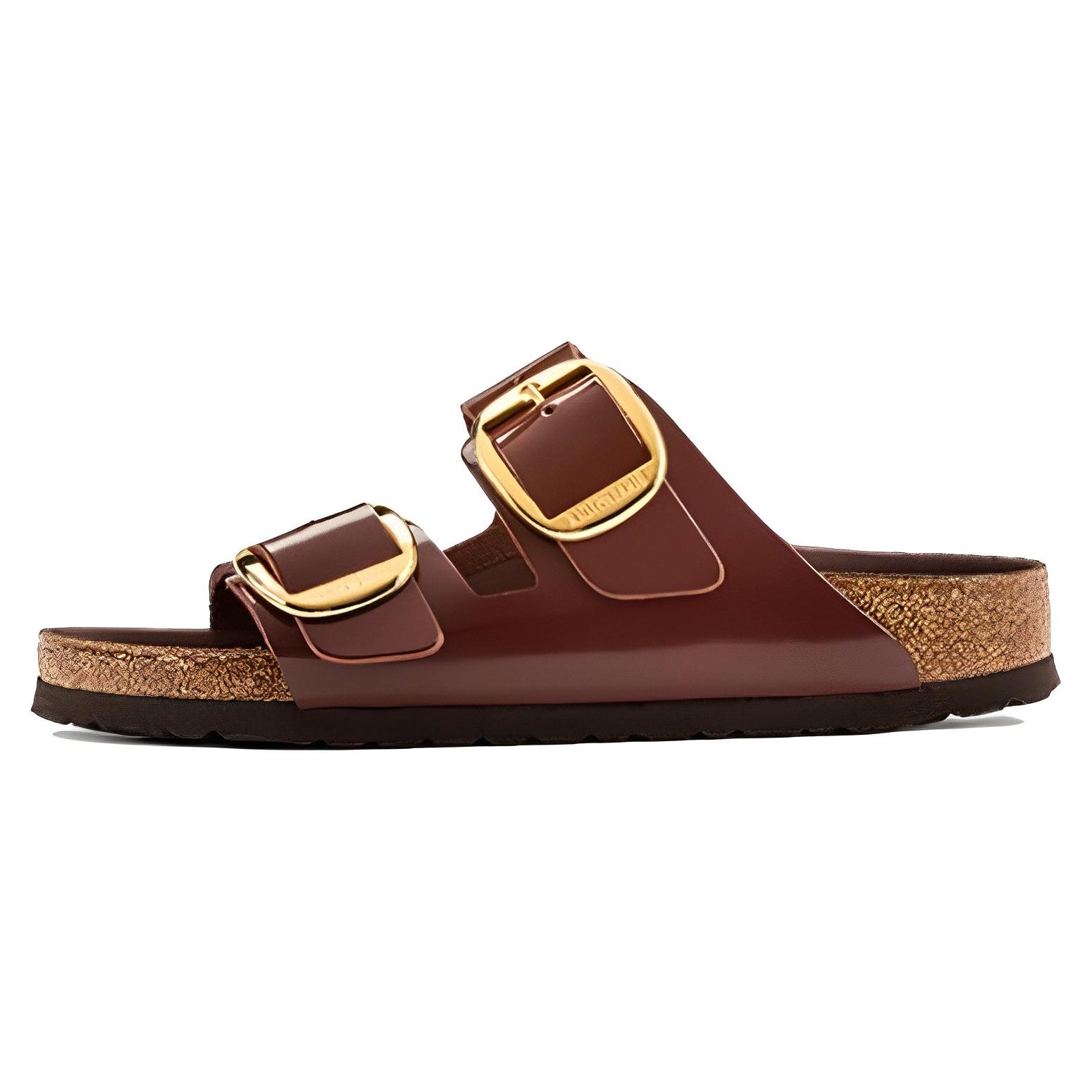 Birkenstock Arizona Big Buckle Natural Leather Patent Clay Dark Brown Womens 1021388 36
