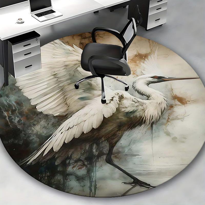 1pc Elegant Crane Design Round Carpet Office Chair Mat, Non Slip Rug for Home Decor, Gift, Office, Living Room, Bedroom