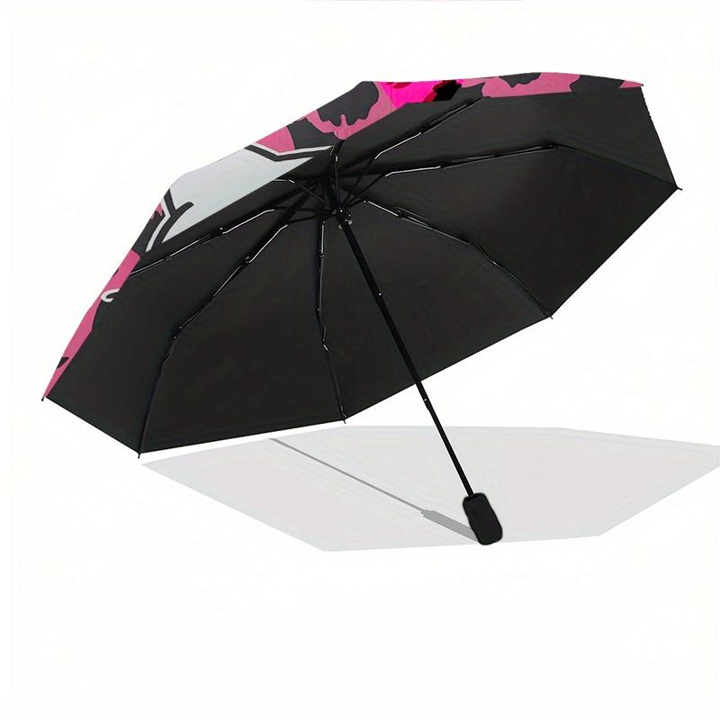 Hello Kitty,Leopard Print Automatic Folding Umbrella-Simple 8-Rib Design, Bright Cartoon Pattern, Durable Iron Frame, Suitable For Travel, O