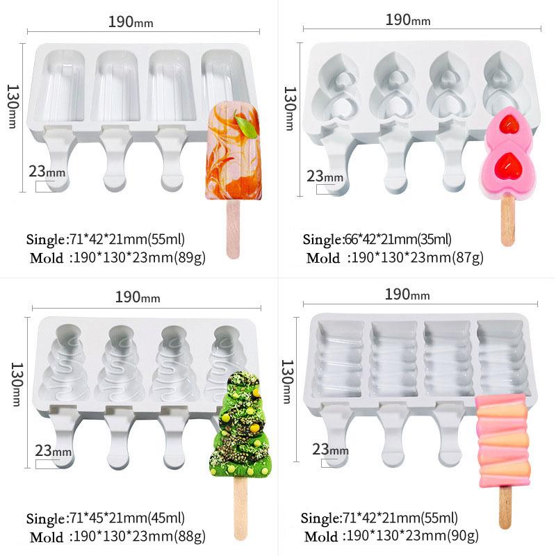 4 Cavities Christmas tree ice cream silicone mold stripes diamond love shaped mould Chocolate Cake fondant Making Set party gift