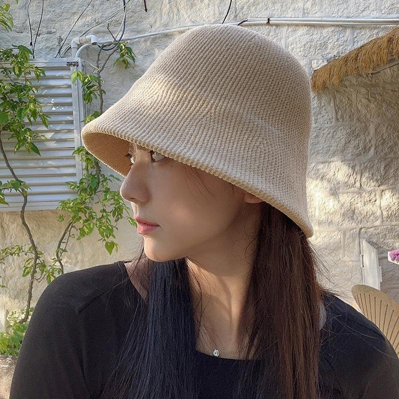 Big head circumference autumn and winter thermal hat children chenille bucket hat simple face small knitted bucket basin hat