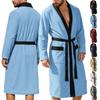 Mens Long Jacquard Solid Color Belted Bath Robe Plus Size Home Loungewear