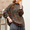 Women's Plus Size Floral High Neck Sweater - Autumn/Winter 2025 Relaxed Fit