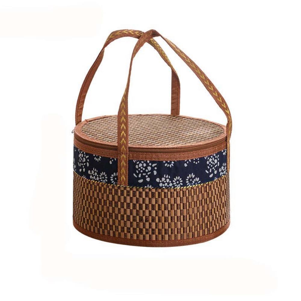 Handheld Foldable Bamboo Basket Hand Woven Dessert Food Bag  the Mid-Autumn Festival
