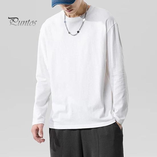 Herrenhemd Rundhals Langarm Weiches Atmungsaktives T-Shirt Einfarbig Lockere Passform Frühling Sommer Casual Tops