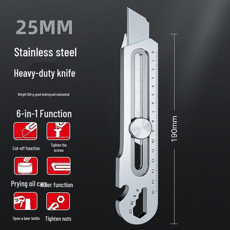 

DEWO 25mm Heavy Duty Craft Knife, Industrial Grade 6-in-1 Extra Large Wallpaper & Electrician Knife. 1 Knife Holder