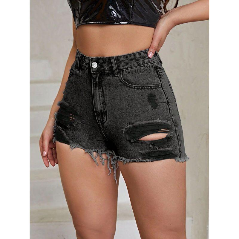 

58-35862# Women clothes Ins New Casual High Waist Frayed Edge Ripped Jeans Shorts Dark gray L