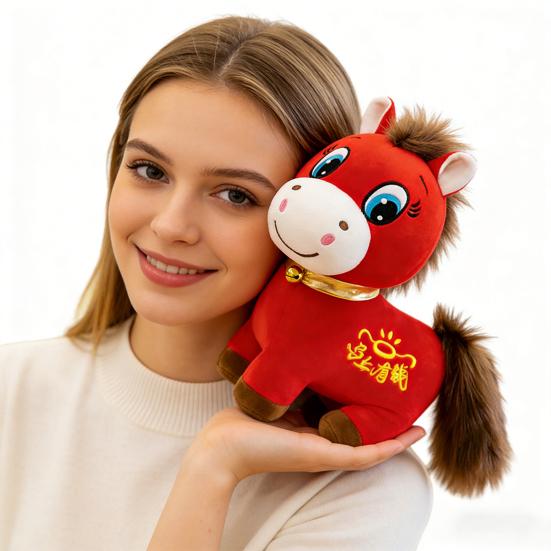 2026 Jahr des Pferdes Plüschtier Glückliches Pferde-Maskottchen für das Mondneujahr Weiches Kuscheltier zur Dekoration Symbol für Glück und Feierlichkeiten