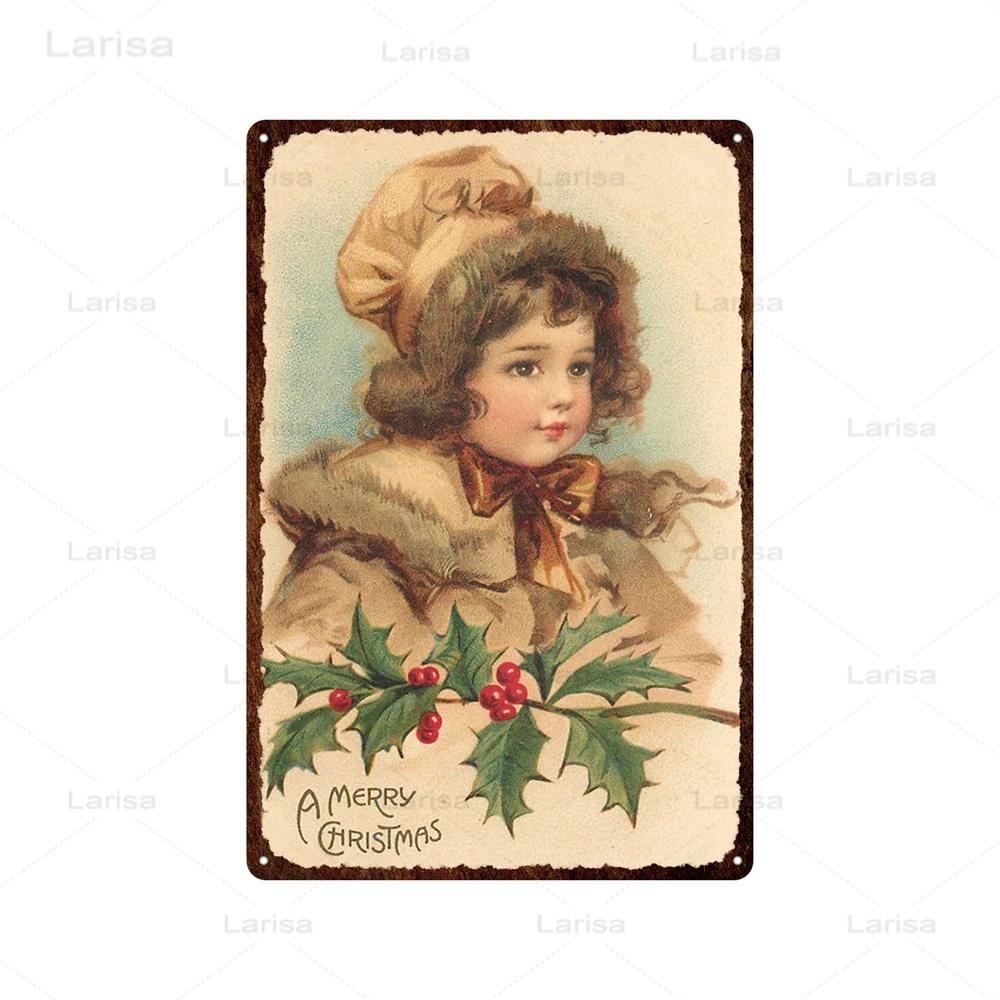 Festival Christmas Santa Claus Tin Sign Vintage Metal Poster Snowman Kitchen Home Bedroom Wall Art Decor Tinplate Signs Plaques