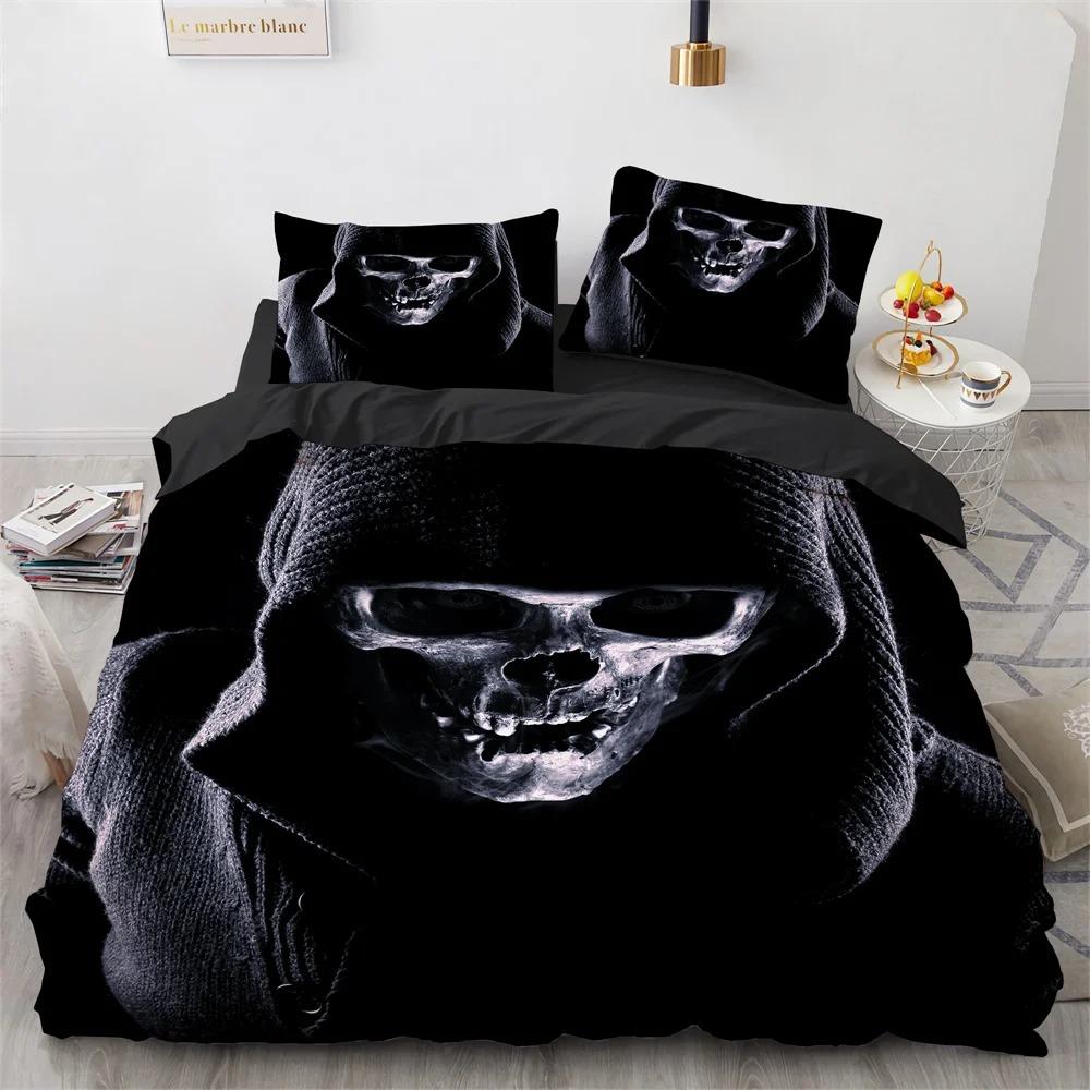 Skull Bedding Set 3D Print Terror Skulls Pattern Ghost Smile King Queen Size for Halloween Decoration Kids Teens Men Duvet Cover