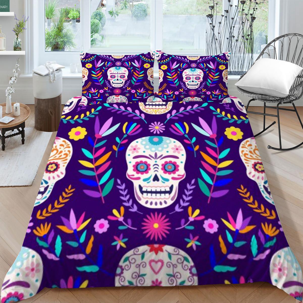 

Прохладные высококачественные комплекты кроватей Девушка Ребенок Домашний текстиль Полный Queen Size Постельное белье 3D Череп Микрофибра Чехол Постельные принадлежности Набор постельных принадлежностей EU Single 135x200cm