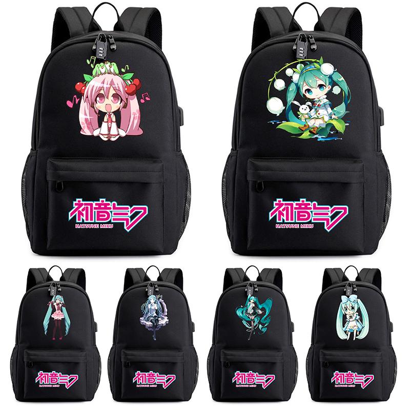 Anime Tegneserie Hatsune Miku Trykt Ryggsekk for Tenåring Student Skoleveske Kvinner Stor Kapasitet Vanntett Reisesekk Gave