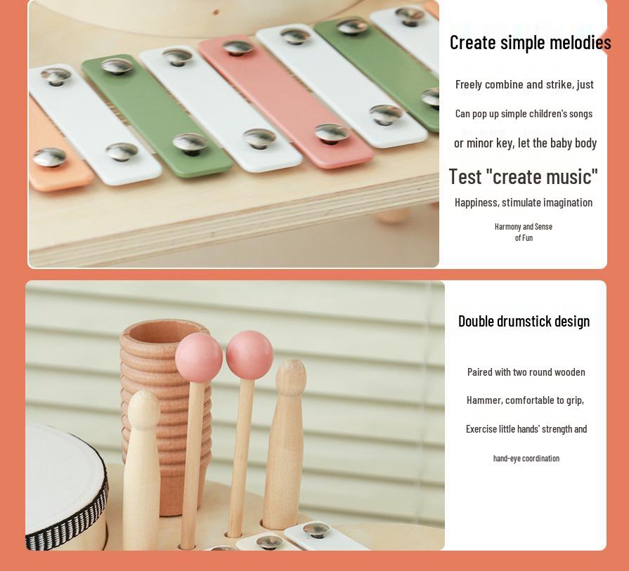 Multifunctional Wooden Drum & Music Shelf: Educational Baby Toy for Early Music Development
