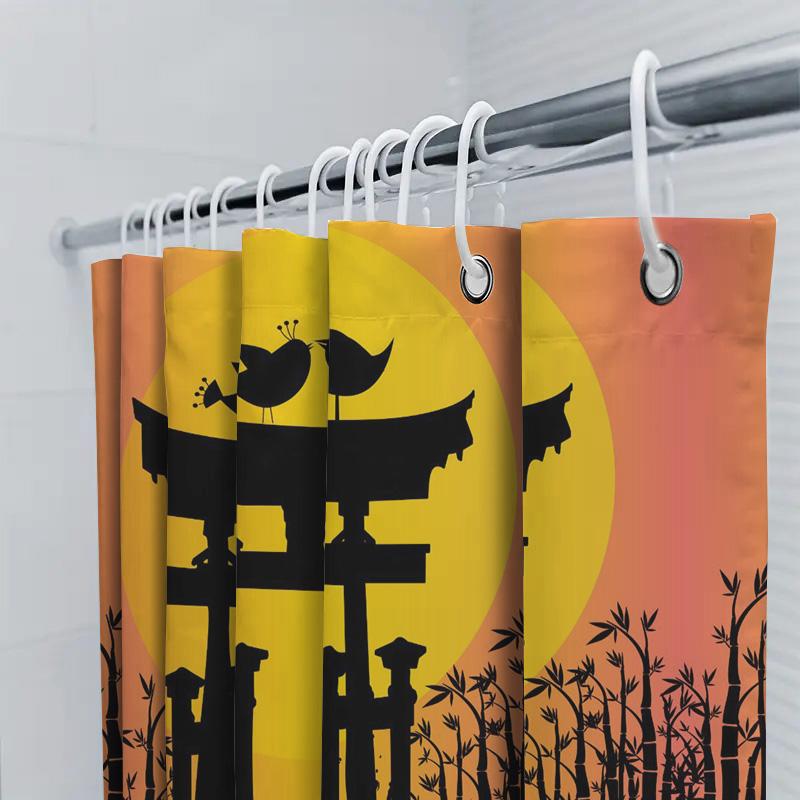 Vibrant Sunset Bamboo Torii Shower Curtain Unique Bathroom Decor for Modern Living Space