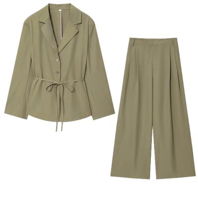 2025 Autumn Women's European Style Padded Shoulder Blazer & Straight-Leg Pants