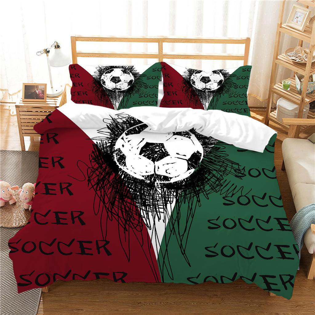 3D Football Printing Bedding Quilt Cover Bed Suit 100% Polyester Bedroom Decor Microfiber Pillowcase Breathable Washable Warm