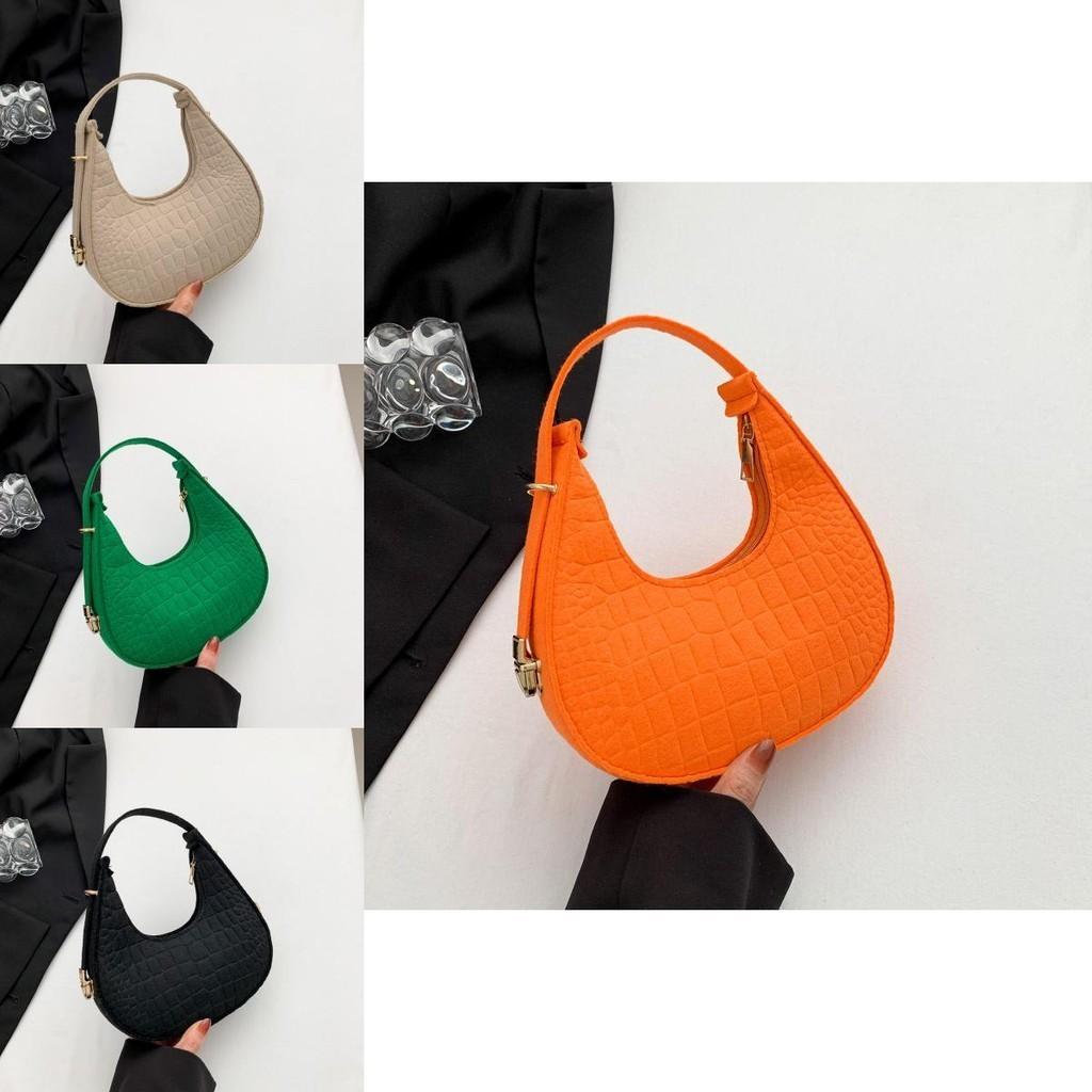 Chic Crescent Felt Shoulder Bag For Women Trendy 2023 Street Style Handbag