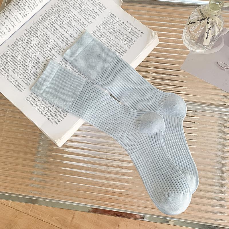 Women's Summer Thin Solid Color Vertical Stripe Casual Versatile Mesh Breathable Tube Stack Socks