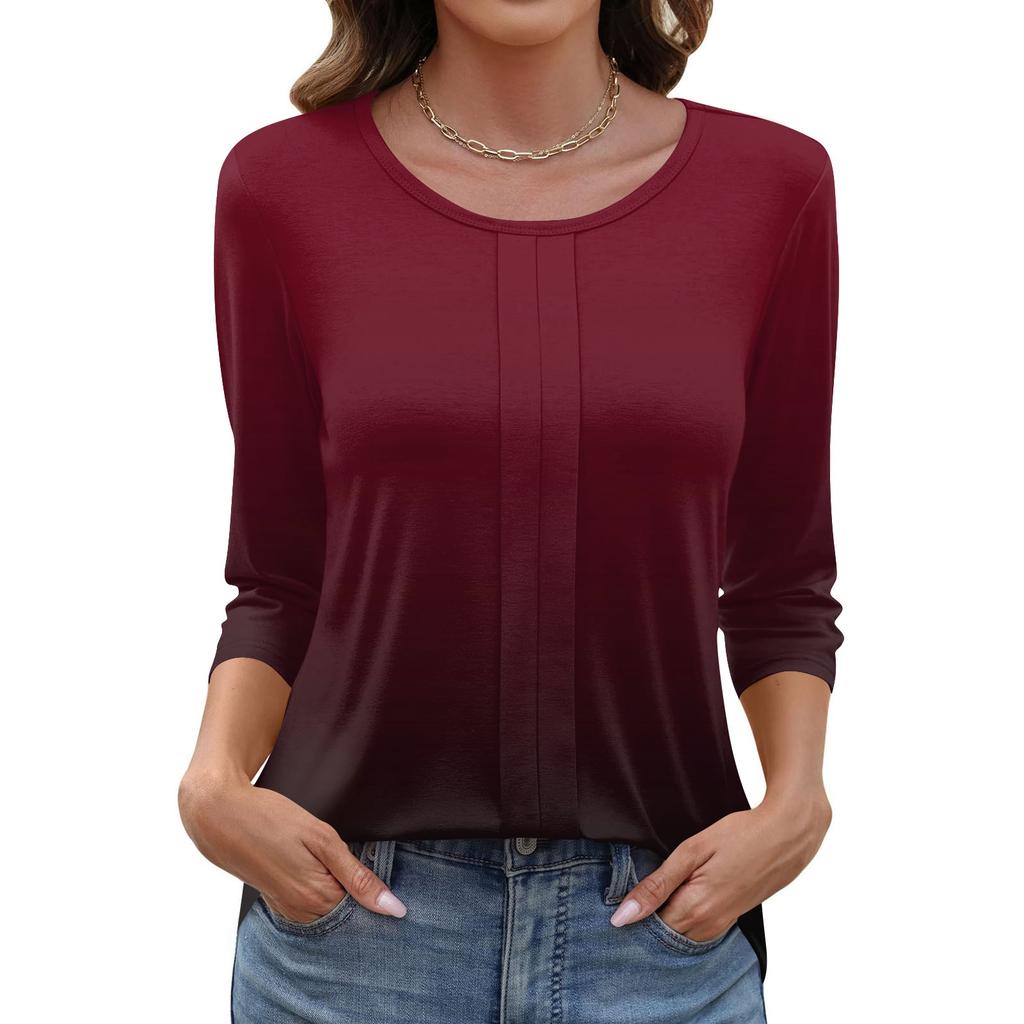 Modisches, lässiges Pullover-Oberteil mit Dreiviertelärmeln und bedrucktem Kragen für Damen