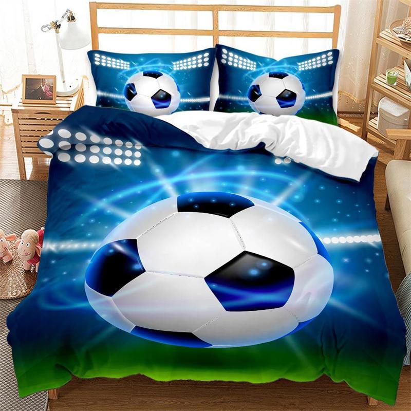 Kids Football Duvet Cover Set For Boys Girls Bedroom Decor Sports Balls Bedding Set Full Size Microfiber Soccer Comforter Cover