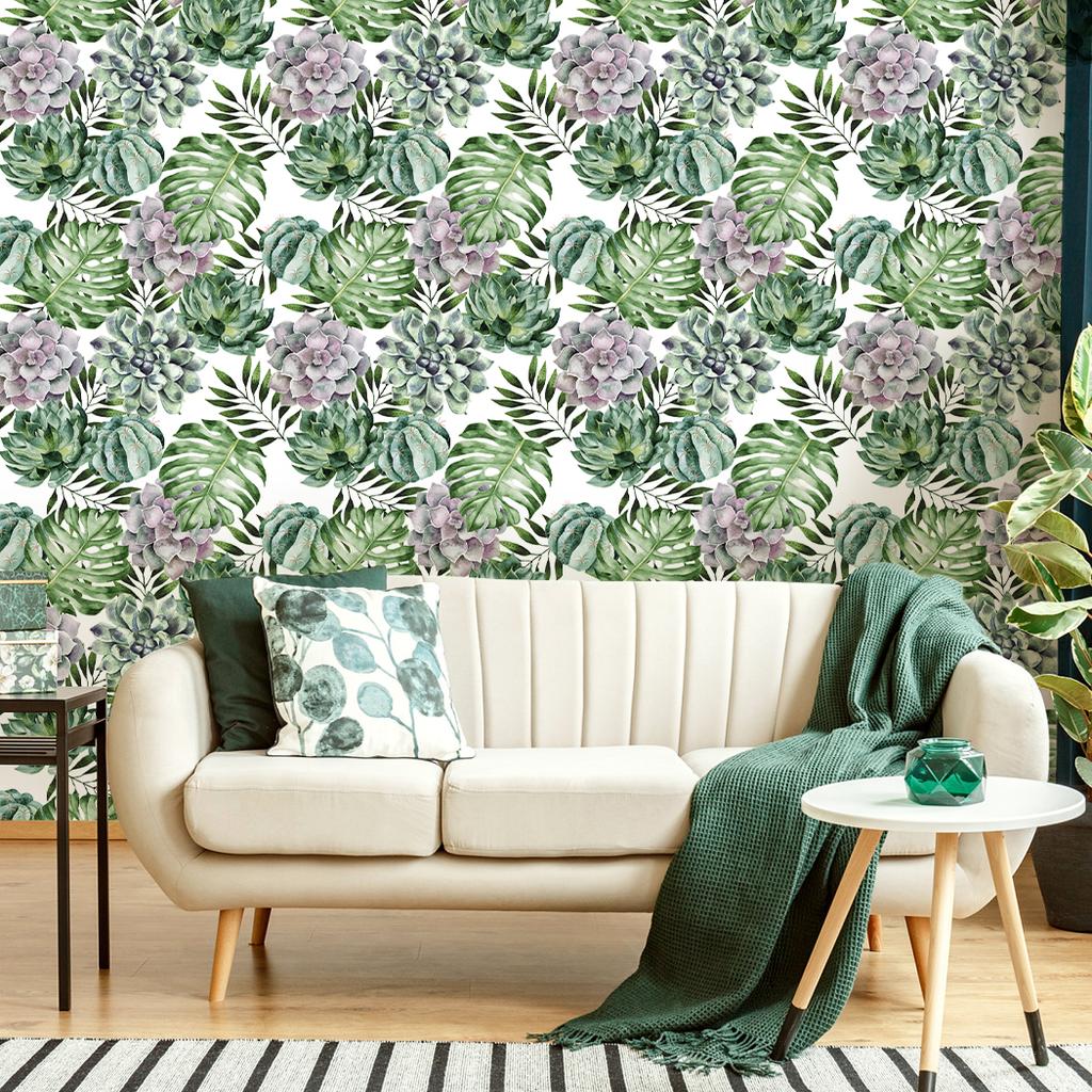 1pc Tropical Succulents Peel & Stick Wallpaper  Waterproof Removable Self-Adhesive Palm Leaf Contact Paper for Wall Decor