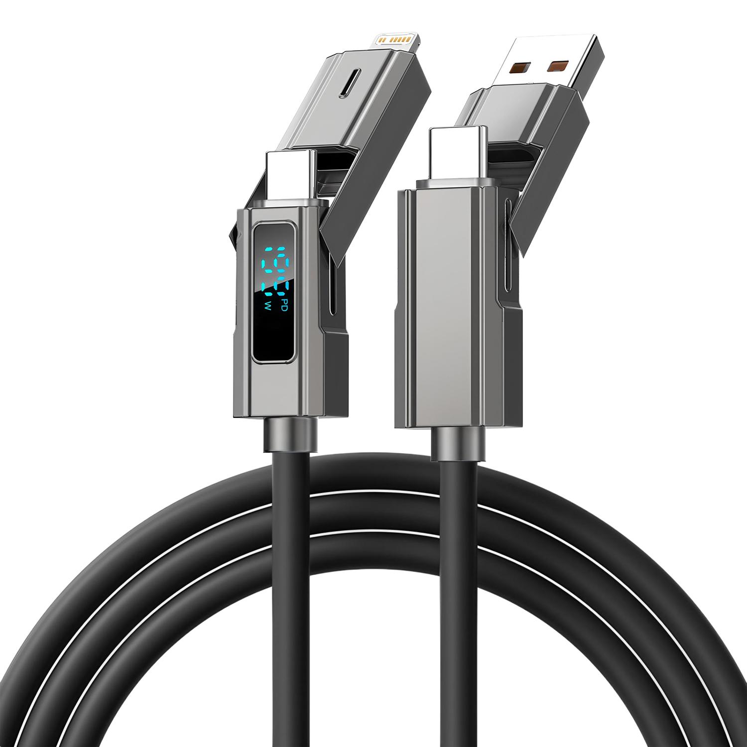 

Digital Display 4 In 1 PD USB Type C Data Cable Fast Charging For iPhone 15 Samsung Xiaomi Redmi OPPO Cable Fast Charger чёрный