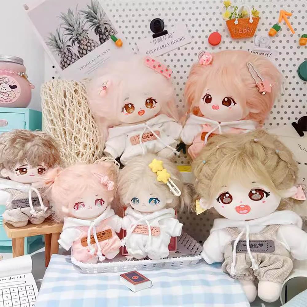Niannyyhouse 10cm~15cm 20cm Plush Clothes, White Hoodie, Suspenders, Cotton Doll, Dress-Up Accessories (Brown 20cm)