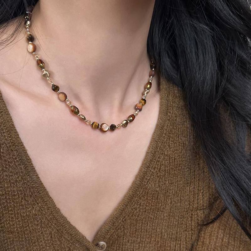 Vintage Braune Natürliche Tigerauge Stein Choker Halskette Für Frauen Trendige Handgemachte Perlenkette Schmuck Geschenk