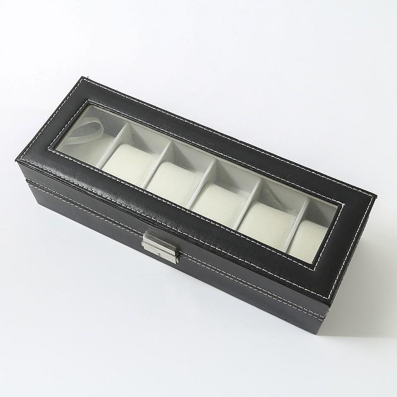 

6-Grid PU Watch Display Box with Transparent Dustproof Drawer and Multi-Compartment Storage 30 x 11.2 x 8 cm чёрный