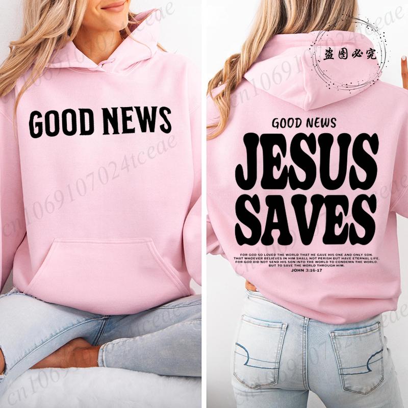 Women's Casual Hoodie Sweatshirt Aesthetic Jesus Saves Print Sportwear Good News Jesus Saves Hoodie Christian Bible Verse Shirts