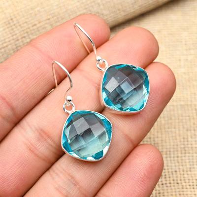 Lovely Blue Topaz Gemstone Handmade 925 Sterling Silver Jewelry Pretty Earring For Her