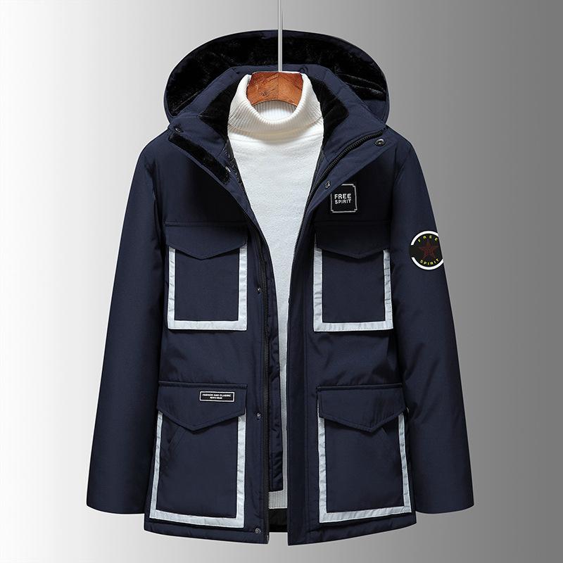 Cotton Coat for Men Autumn and Winter New Men's Casual Thickened Youth Solid Color Mid-length Cotton Coat Men's Jacket