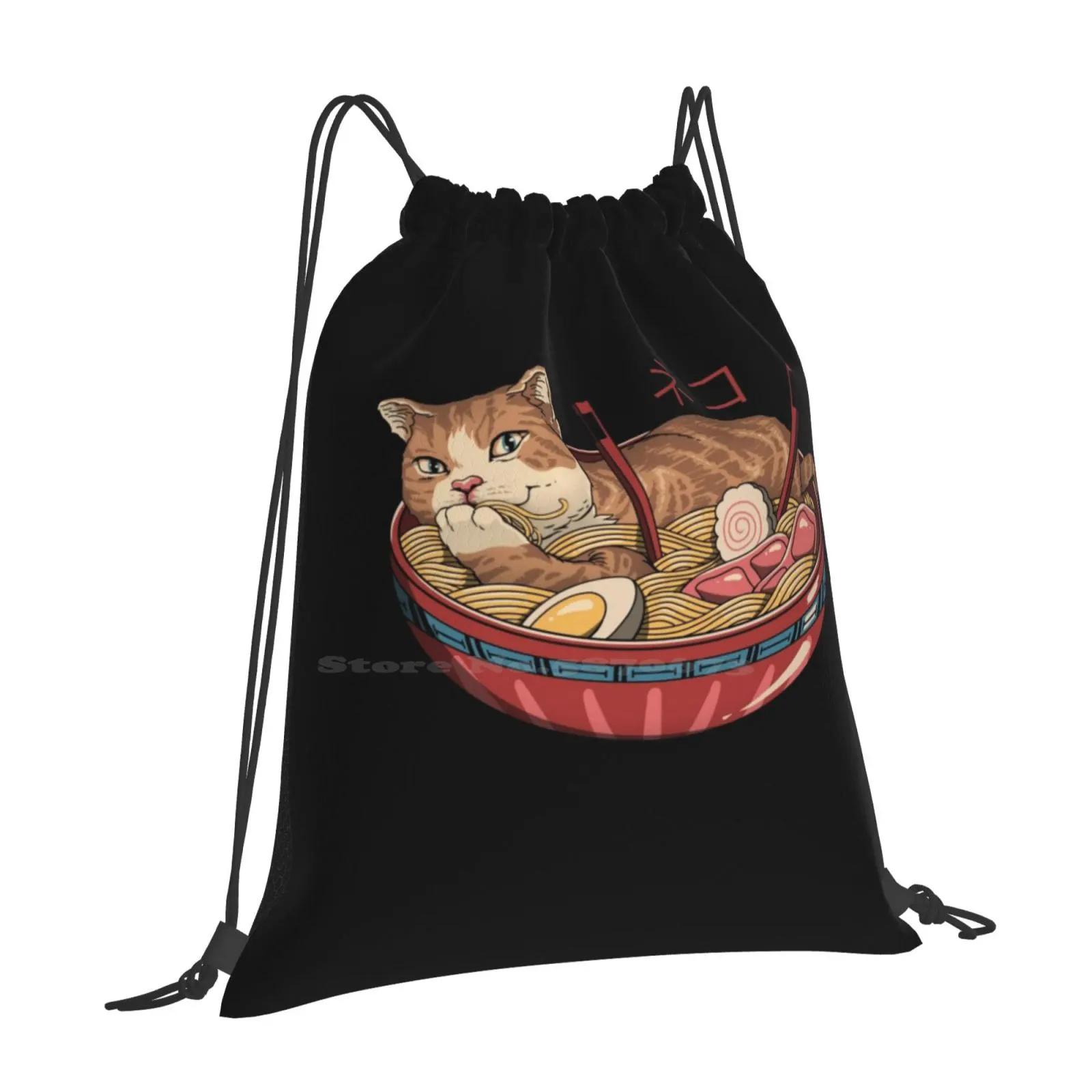 Neko Ramen V2 Новинки Унисекс Сумки Студенческая Сумка Рюкзак Кошки Животные Миска для Рамена Японский Рамен Любовь Я Люблю Рамен Еда OneSize
