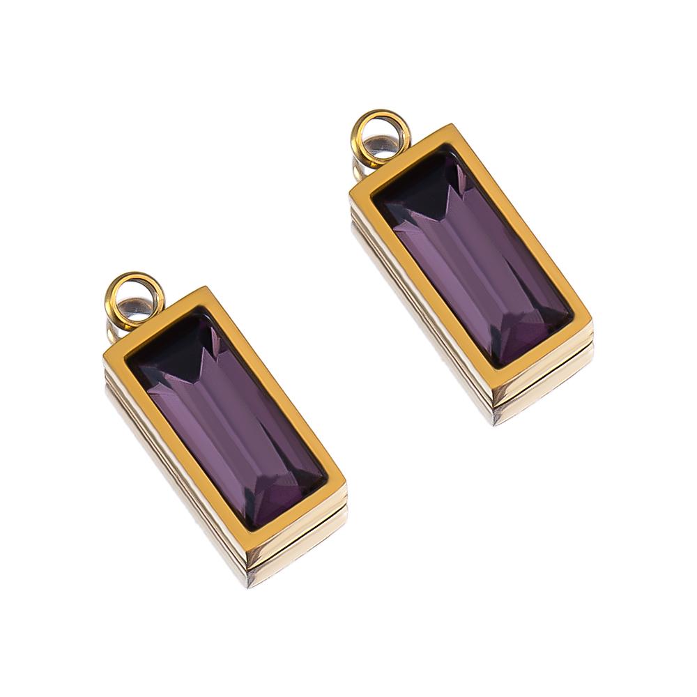 2pcs Luxury Zircon Birthstone Charm Stainless Steel PVD Gold Plated Pendant 4x10mm DIY Bracelet Necklace Jewelry Accessories