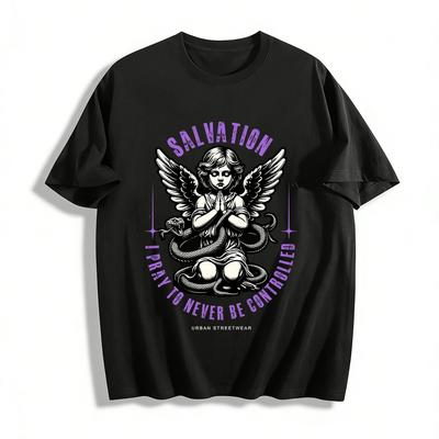 Salvation Pray Angel Slangenprint T-shirt Anti-Controle Trendy Top Puur Katoenen T-shirt