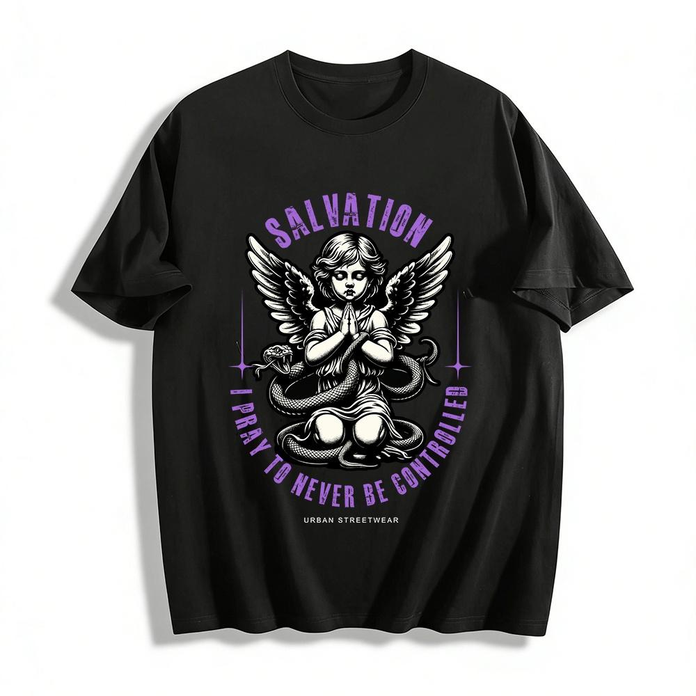 

Salvation Pray Angel Snake Print Tee Anti-Control Trendy Top Pure cotton T-shirt XXS