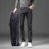 Vinterfleece Tykke Varme Jeans Herre Slim Rett Elastiske Denim Bukser Casual Herreklær Mote Plysj Bukser