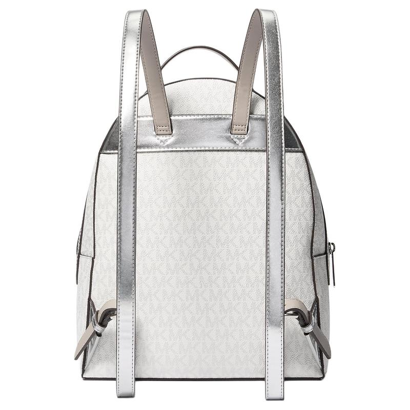 Michael Kors Sheila Metal Accessories Are Stylish and Simple Coated Canvas Backpack Medium Size Women's Silver