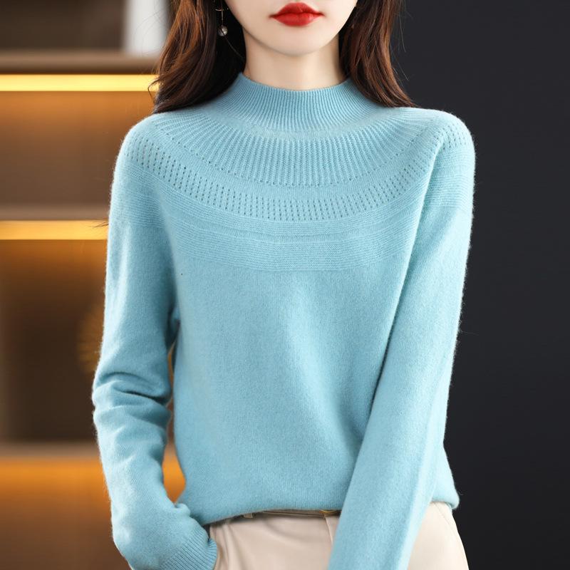 Women's 100% Wool Seamless Sweater - 2022 Autumn/Winter High Neck Loose Pullover